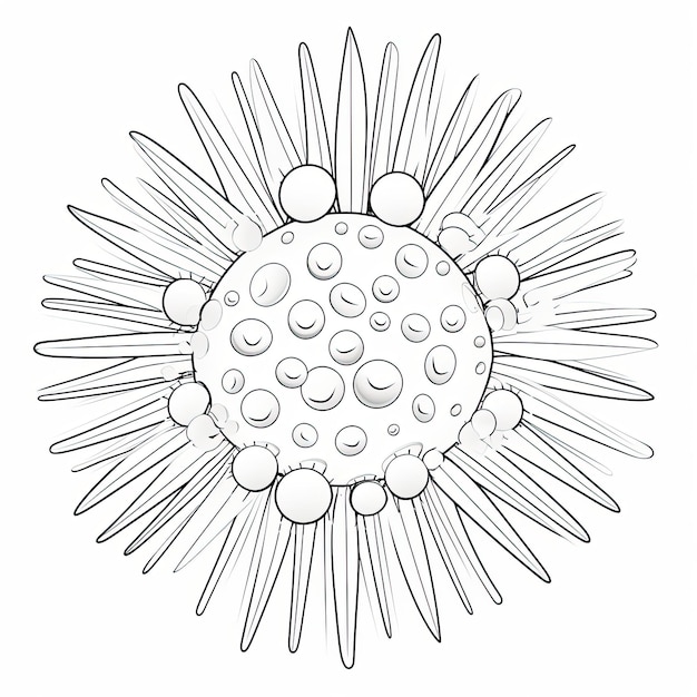 Black and white coloring picture of a sea urchin