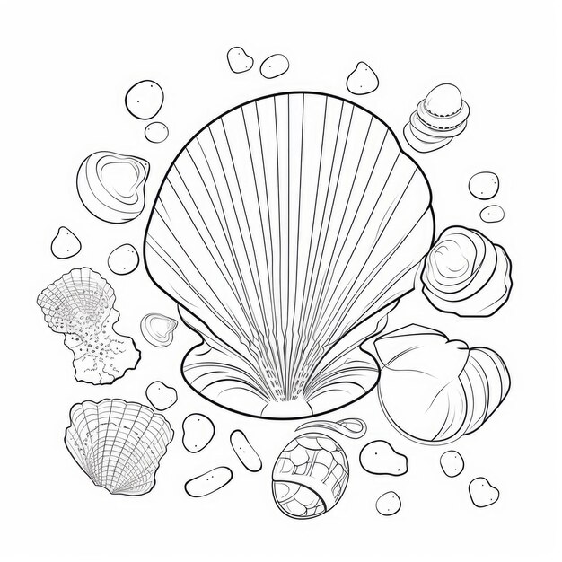 Photo black and white coloring picture of a seashells