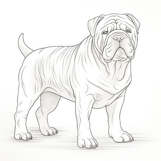 Black and white coloring picture of a shar pei