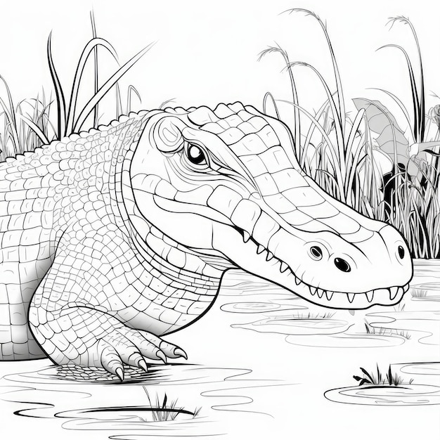 Photo black and white coloring picture of a siamese crocodile