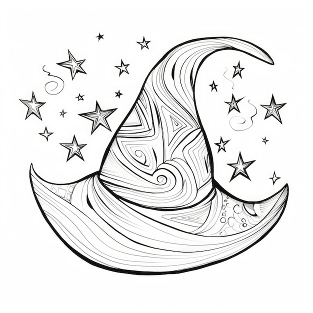Photo black and white coloring picture of a sorcerer s hat