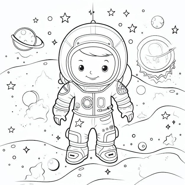 Photo black and white coloring picture of a space ranger