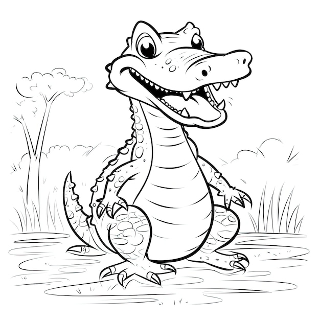 Photo black and white coloring picture of a spectacled caiman