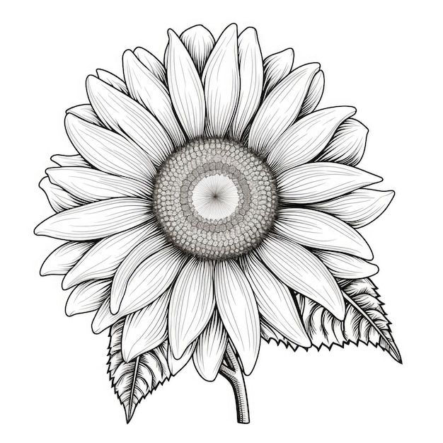 Photo black and white coloring picture of a sunflower