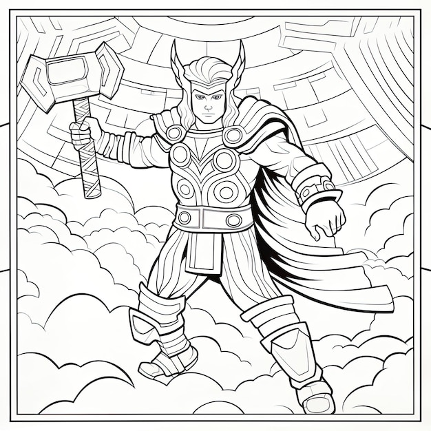 Photo black and white coloring picture of a thor s magic hammer