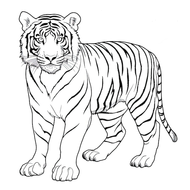 Черно-белый цветный рисунок тигра