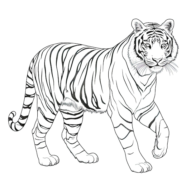 Photo black and white coloring picture of a tiger