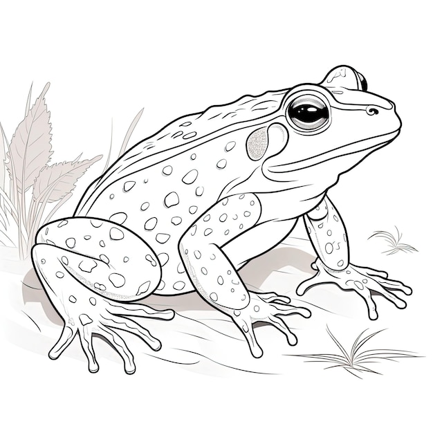 Black and white coloring picture of a toad