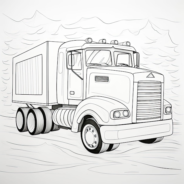 Photo black and white coloring picture of a truck with trailer