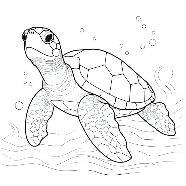 Black and white coloring picture of a turtle