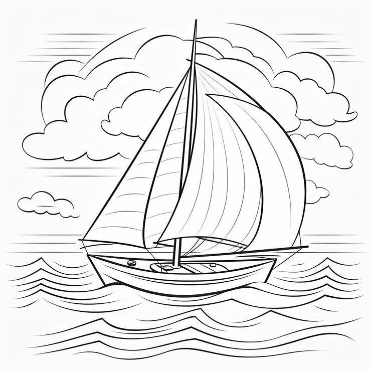 Black and white coloring picture of a water racing boat