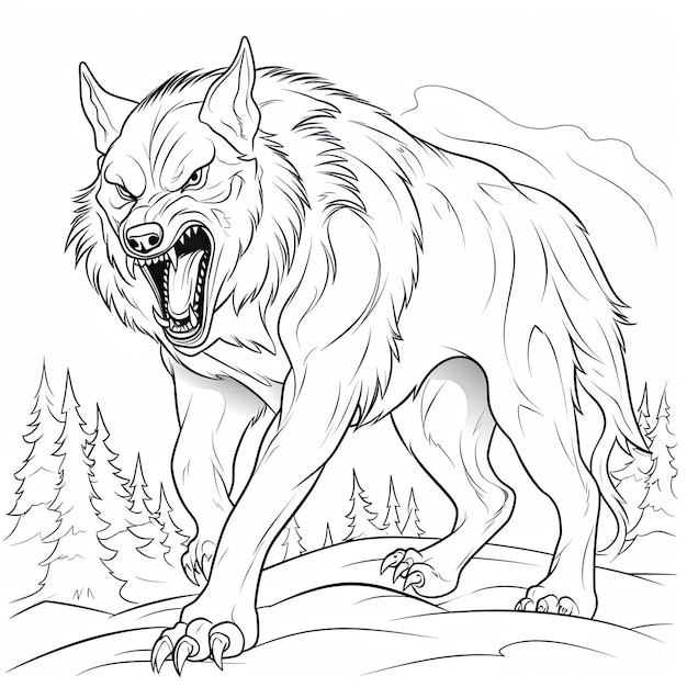 Foto pittura a colori in bianco e nero di un lupo mannaro