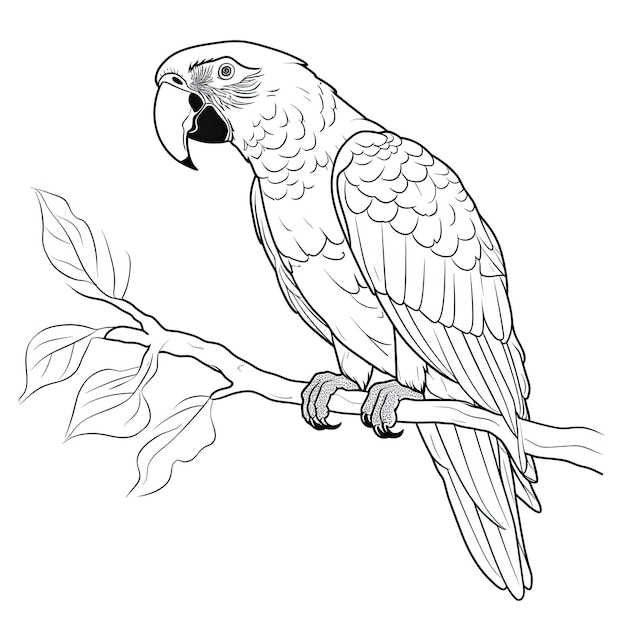 Photo black and white coloring picture of a white amazonian macaw