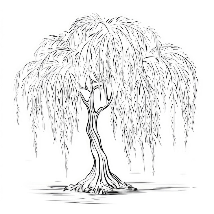 Photo black and white coloring picture of a willow
