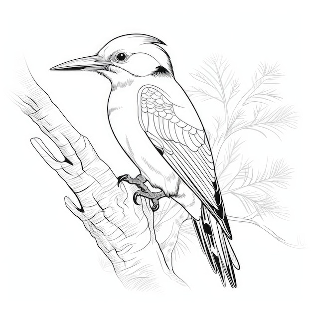 Black and white coloring picture of a woodpecker