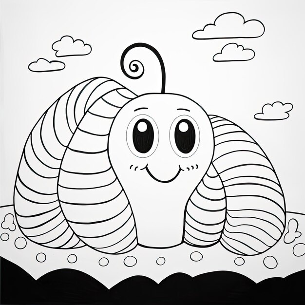 Photo black and white coloring picture of a worm