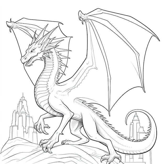 Photo black and white coloring picture of a wyvern