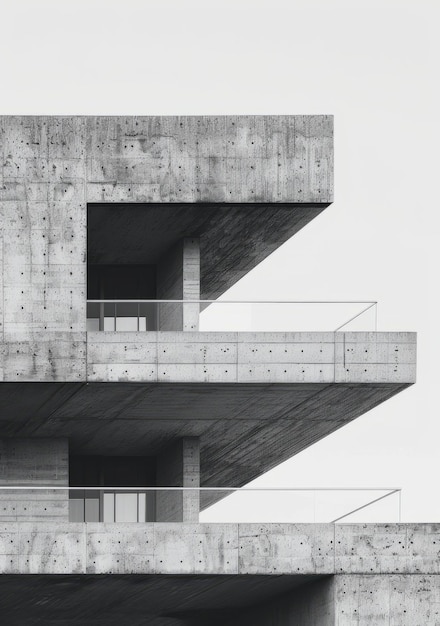 Photo black and white concrete building with balconies