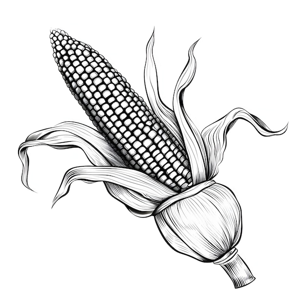 Black and White corn with leaf and stalk Corn as a dish of thanksgiving for the harvest a picture on a white isolated background
