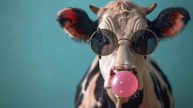 Black and White Cow Wearing Red Glasses
