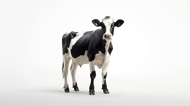 Black White Cow on White Background Milk Meat Beef Ranch Farm