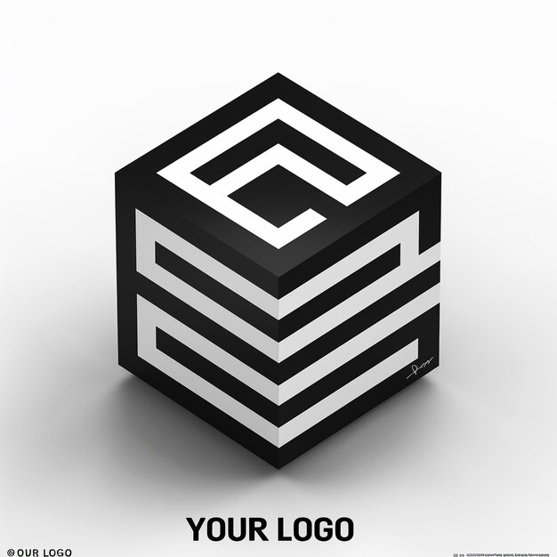 Photo a black and white cube with the logo for your logo