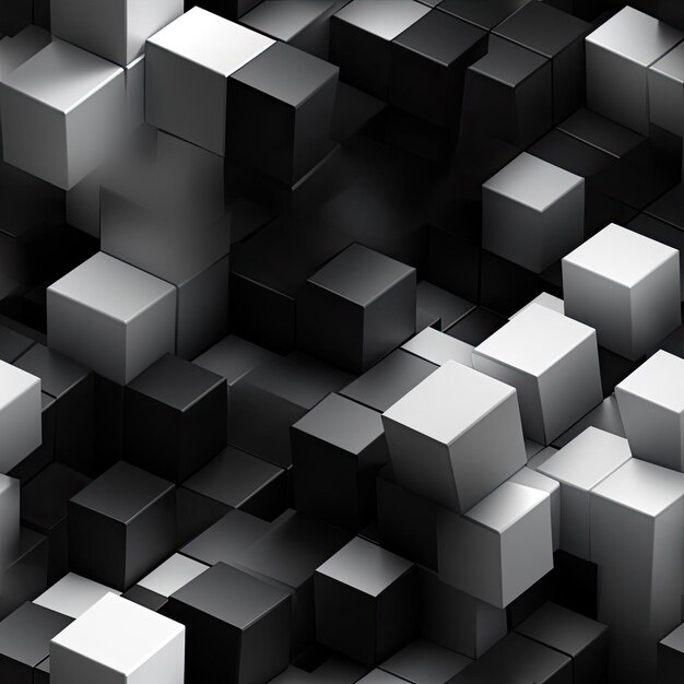 Black and white cubes in organized chaos on a dark silver background tiled