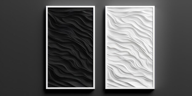 Photo black and white d wave design canvases for wall decor wavy texture mockup picture in frames