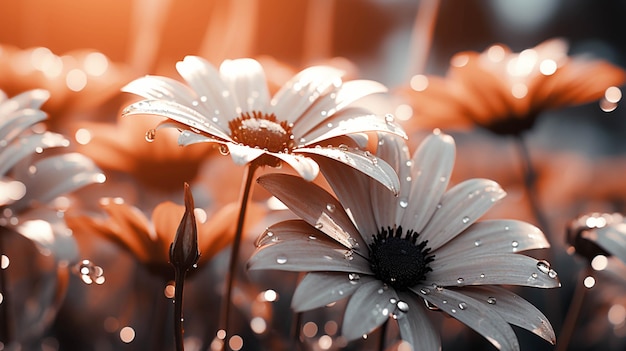 Black and white daisy blossoms in meadow