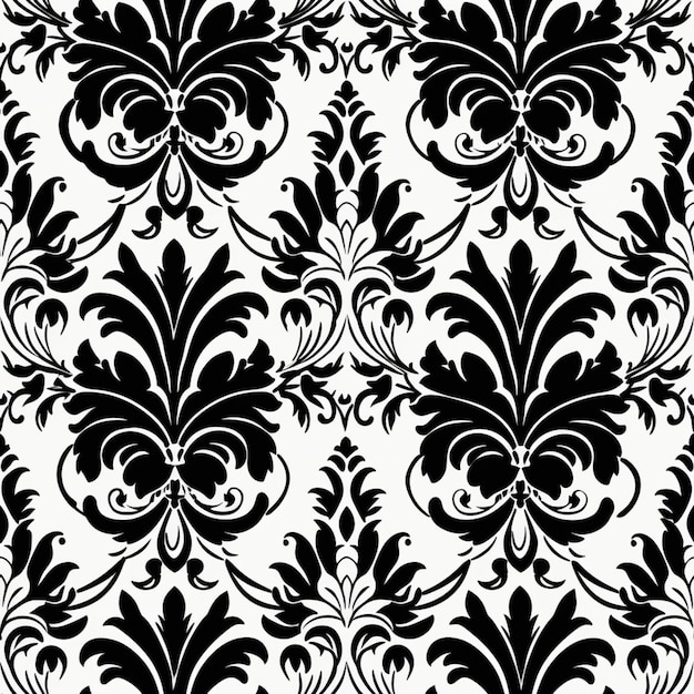 Photo a black and white damask pattern with a large flower generative ai