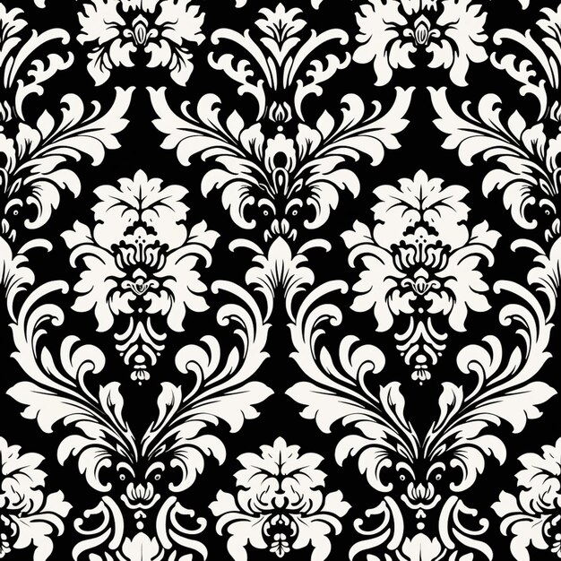 a black and white damask with a floral design on it generative ai