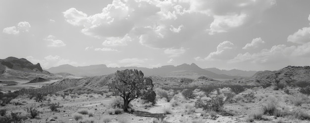 Black and white desert scene