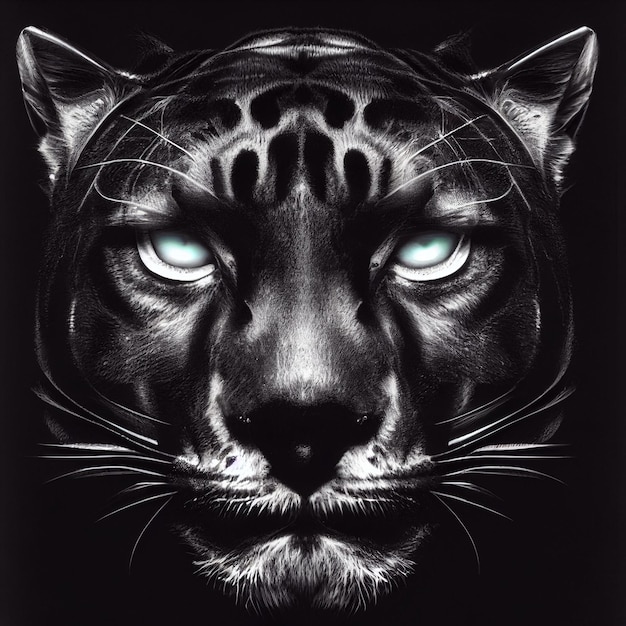 Black and white design of a blue-eyed tiger