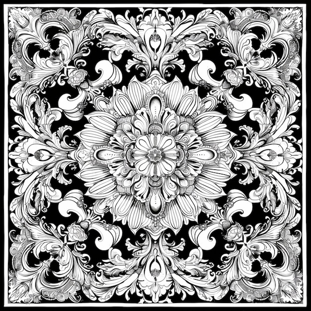 a black and white design with a flower design on it