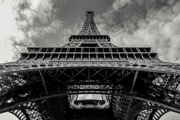 The black and white details of Eiffel tower in Paris