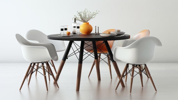 Black And White Dining Table With Multiple Chairs Realistic Still Life