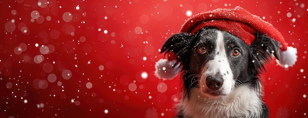 Foto cane bianco e nero nel cappello di babbo natale