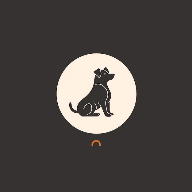 a black and white dog sitting in front of a white circle generative ai