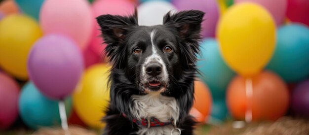 Black and White Dog Sitting With Balloons