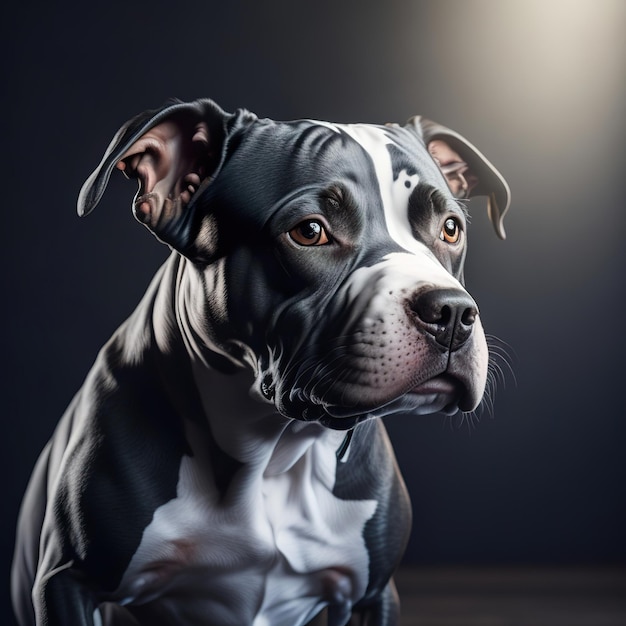 A black and white dog with a black spot on its face.