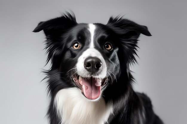 A black and white dog with its mouth open