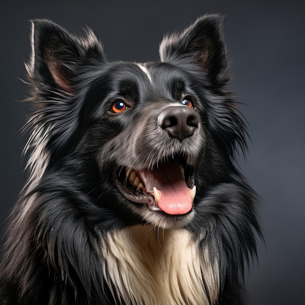 черно-белая собака с высунутым языком