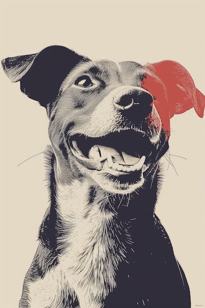 Черно-белая собака с красным пятном на носу