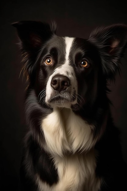 A black and white dog with a white patch on its face.