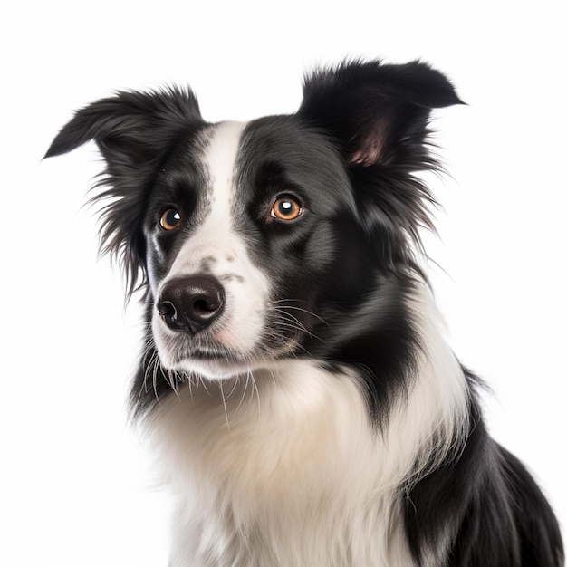 A black and white dog with a white patch on its face.