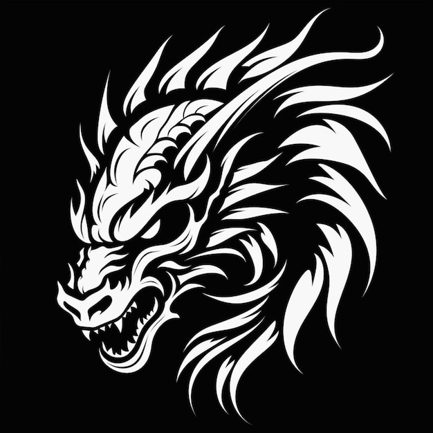 A black and white dragon head with a sharp sharp teeth generative ai