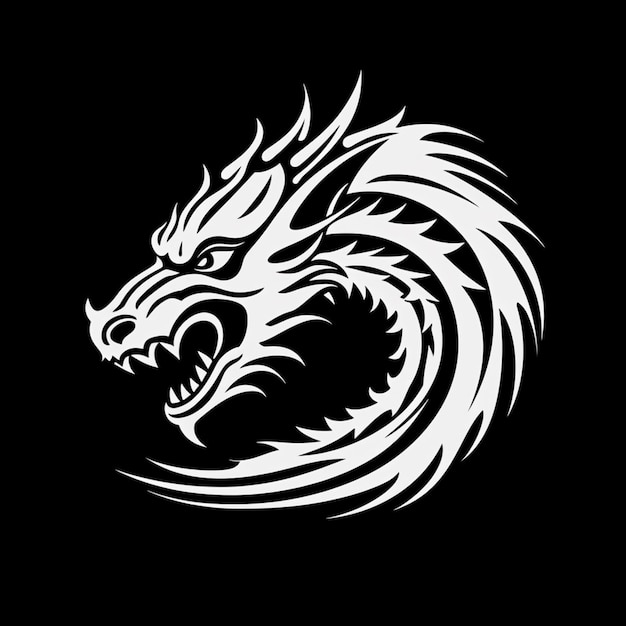 A black and white dragon head with a sharp sharp teeth generative ai