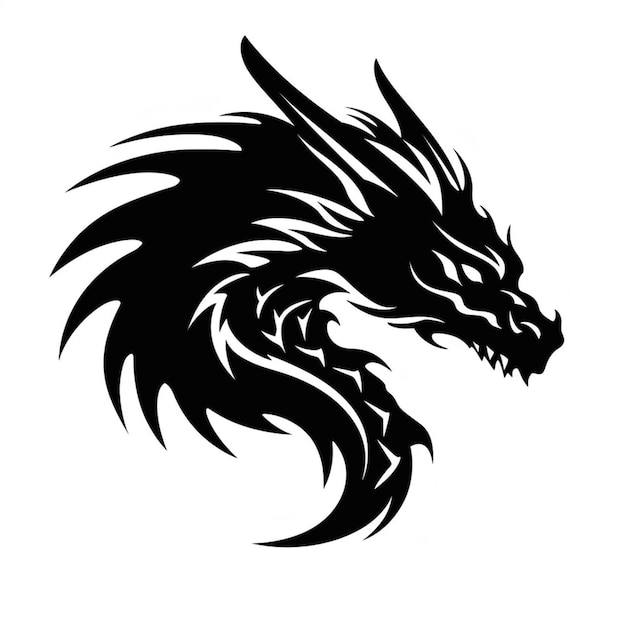 Черно-белая голова дракона с острым хвостом, генерирующий искусственный интеллект