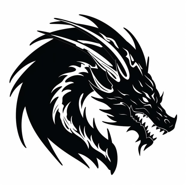 A black and white dragon head with sharp teeth generative ai