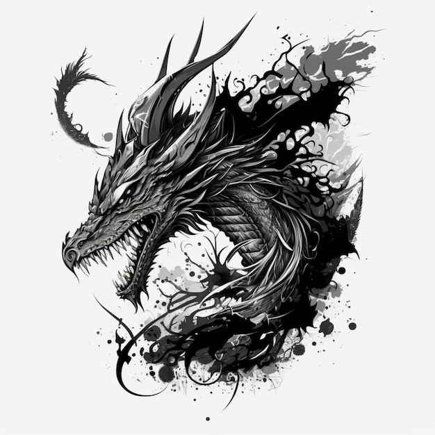 Photo a black and white dragon with a large head and a large mouth.